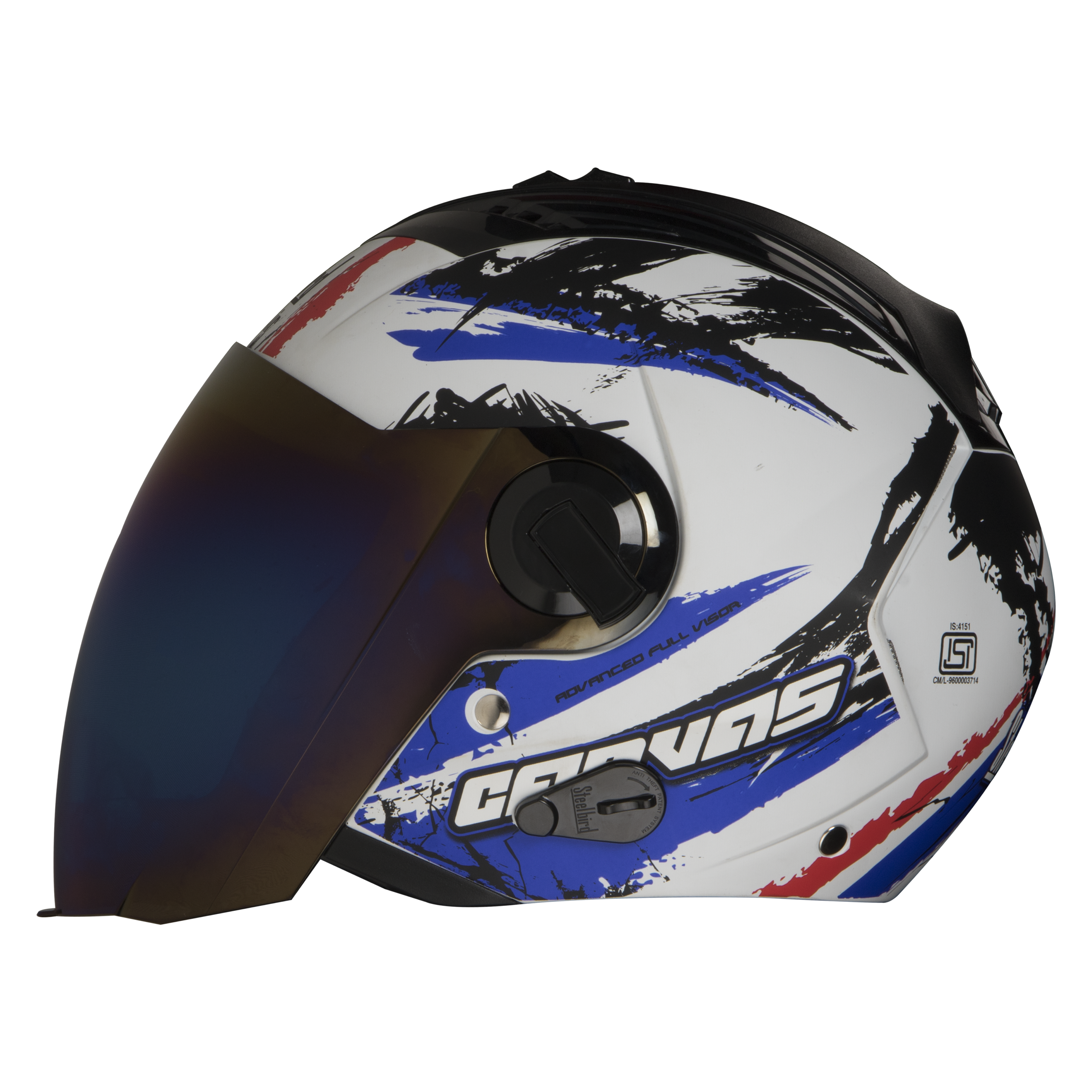 SBA-3 Canvas Matt White With Blue ( Fitted With Clear VIsor Extra Blue Chrome Visor Free)